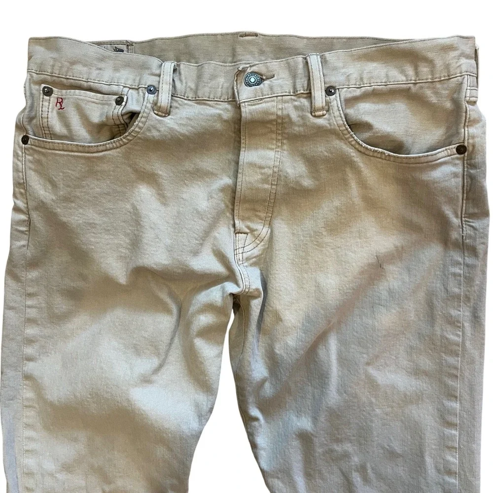 Polo Ralph Lauren Varick Slim Straight Pants Mens 36x34 Khaki Tan Button Fly RL